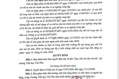 Quyết định về việc xây dựng quy chế chi tiêu nội bộ năm 2026